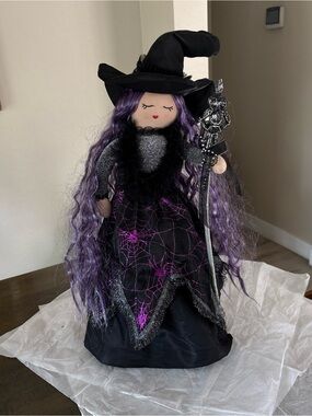Halloween Fabric Witch Doll Purple Self Stands Cloth Doll Tabletop Decor 23"